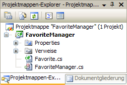 Projektmappen-Explorer in Visual C# mit zwei Dateien Favorite.cs und FavoriteManager.cs